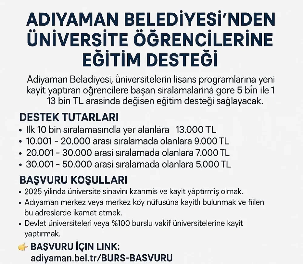 Adıyaman Belediyesi’nden üniversite öğrencilerine eğitim desteği